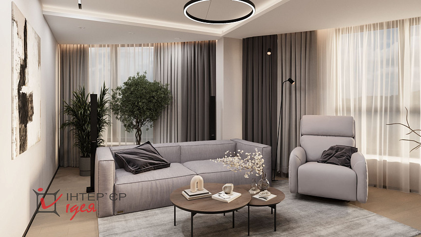 Вітальня з напівкруглою стіною