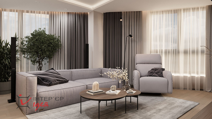 Вітальня з напівкруглою стіною