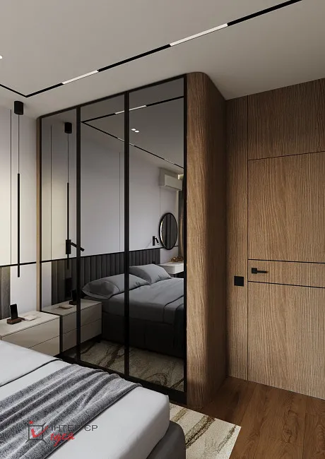 Сучасний мінімалізм в спальні 14 м2 з терасою