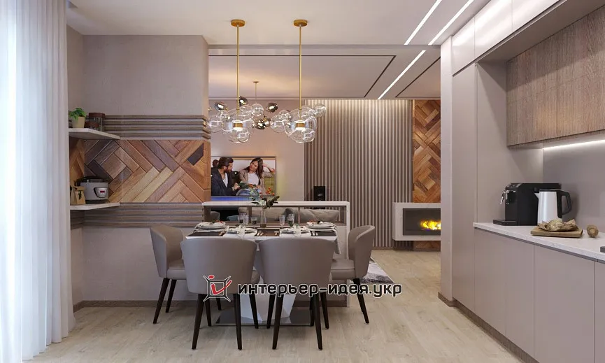 Кухня-студія з ефектними деталями