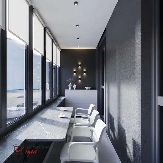 Сучасний мінімалізм в кухні-студії 28 м2,з балконом