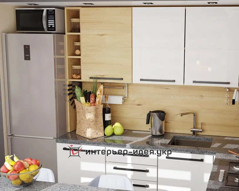 Компактна кухня-студія з елементами лофт