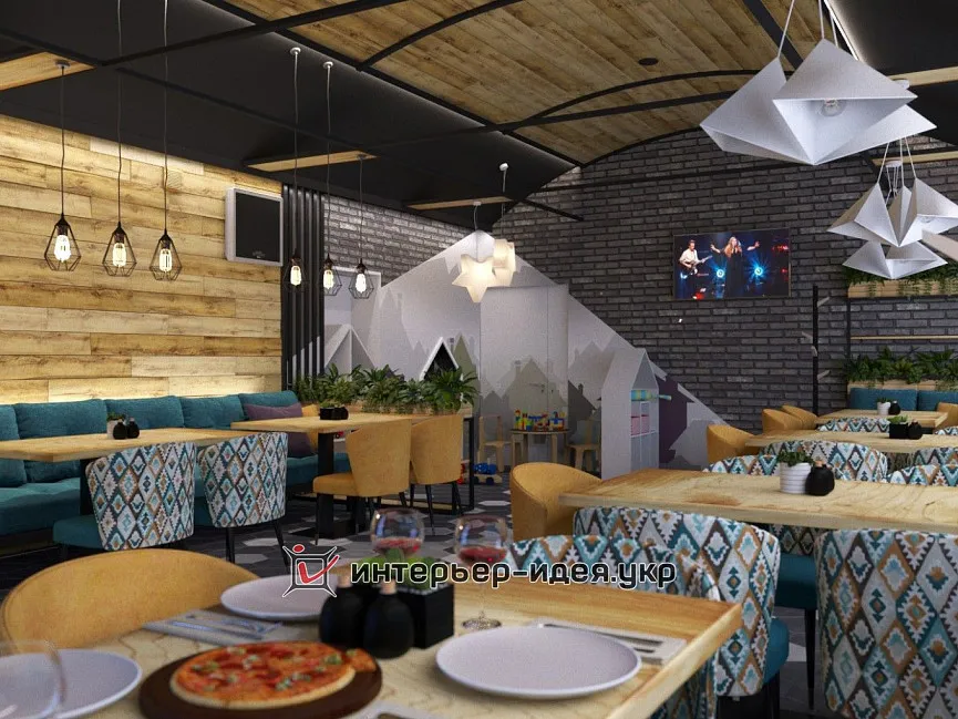 Різноманіття деталей в дизайні піцерії Атлантида