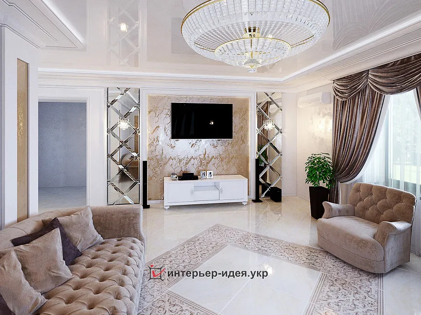 Візуалізація  вітальні в приватному будинку, в стилі неокласика