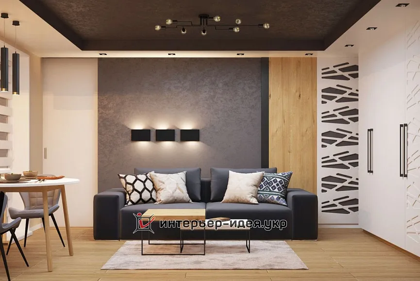 Компактна кухня-студія з елементами лофт