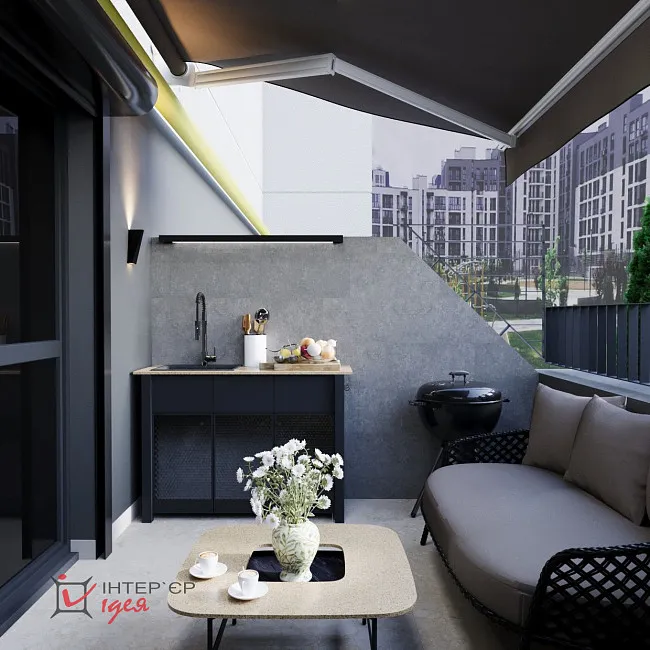 Сучасний мінімалізм в спальні 14 м2 з терасою