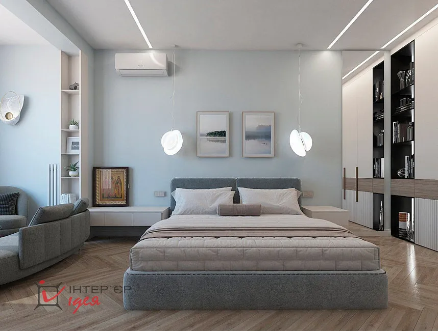 Гостьова спальня у м'яких блакитних тонах