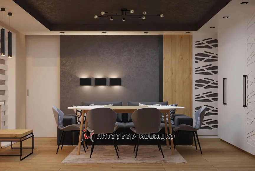 Компактна кухня-студія з елементами лофт