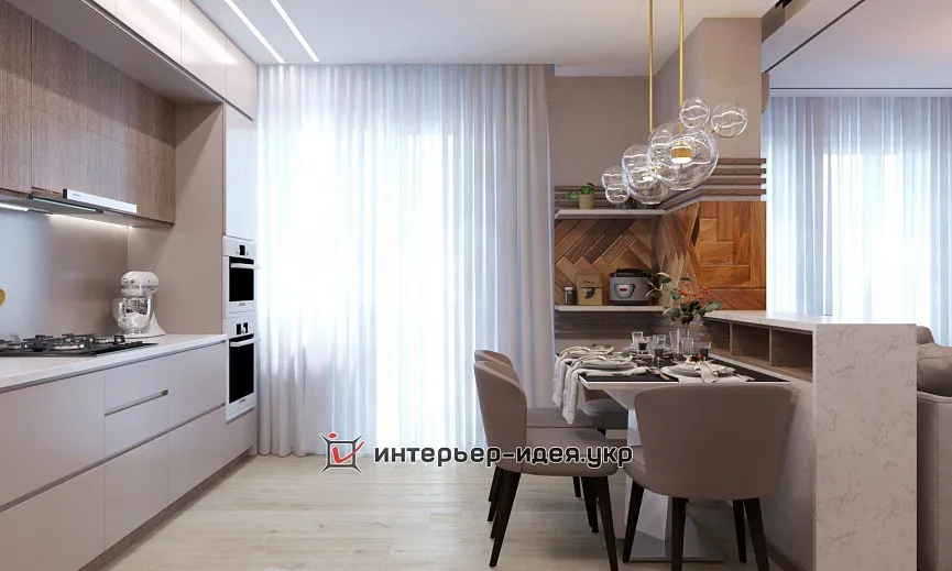 Кухня-студія з ефектними деталями