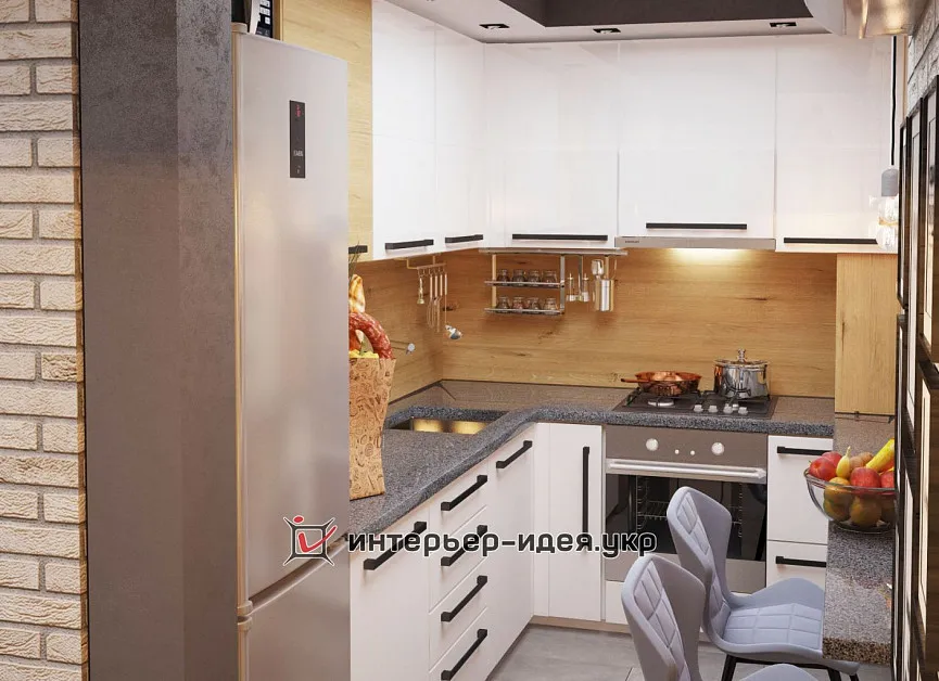 Компактна кухня-студія з елементами лофт