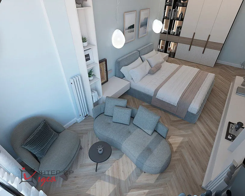 Гостьова спальня у м'яких блакитних тонах