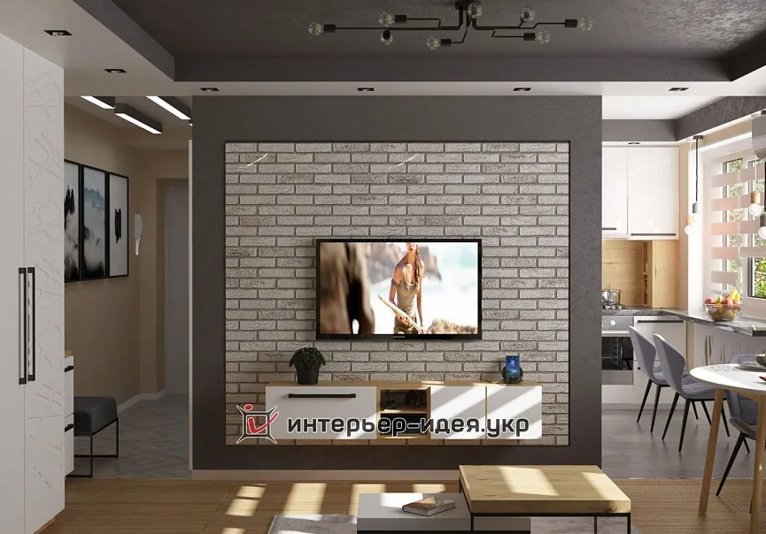 Компактна кухня-студія з елементами лофт