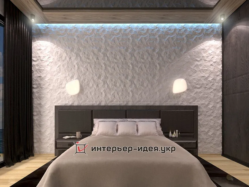 Дизайн спальні з ефектом зоряного неба на стелі
