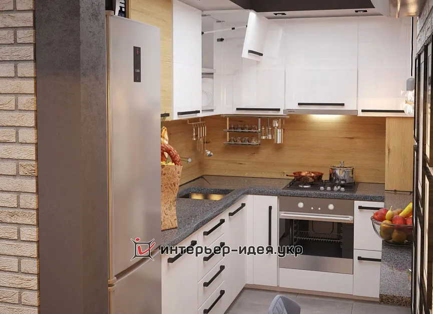Компактна кухня-студія з елементами лофт